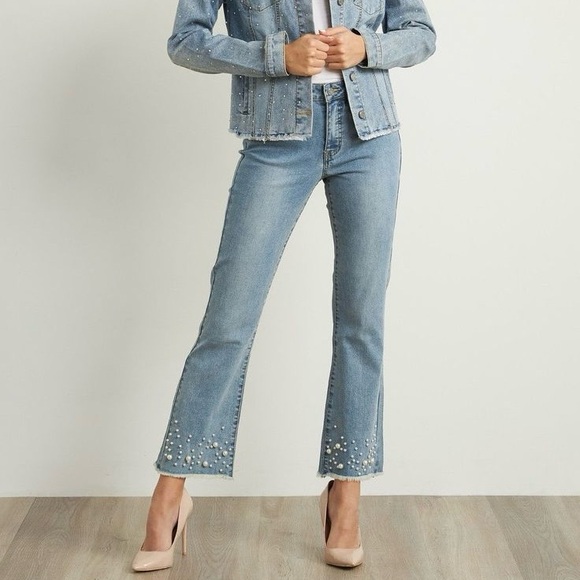 Joseph Ribkoff Pearl Embellished Jeans - Picture 1 of 12